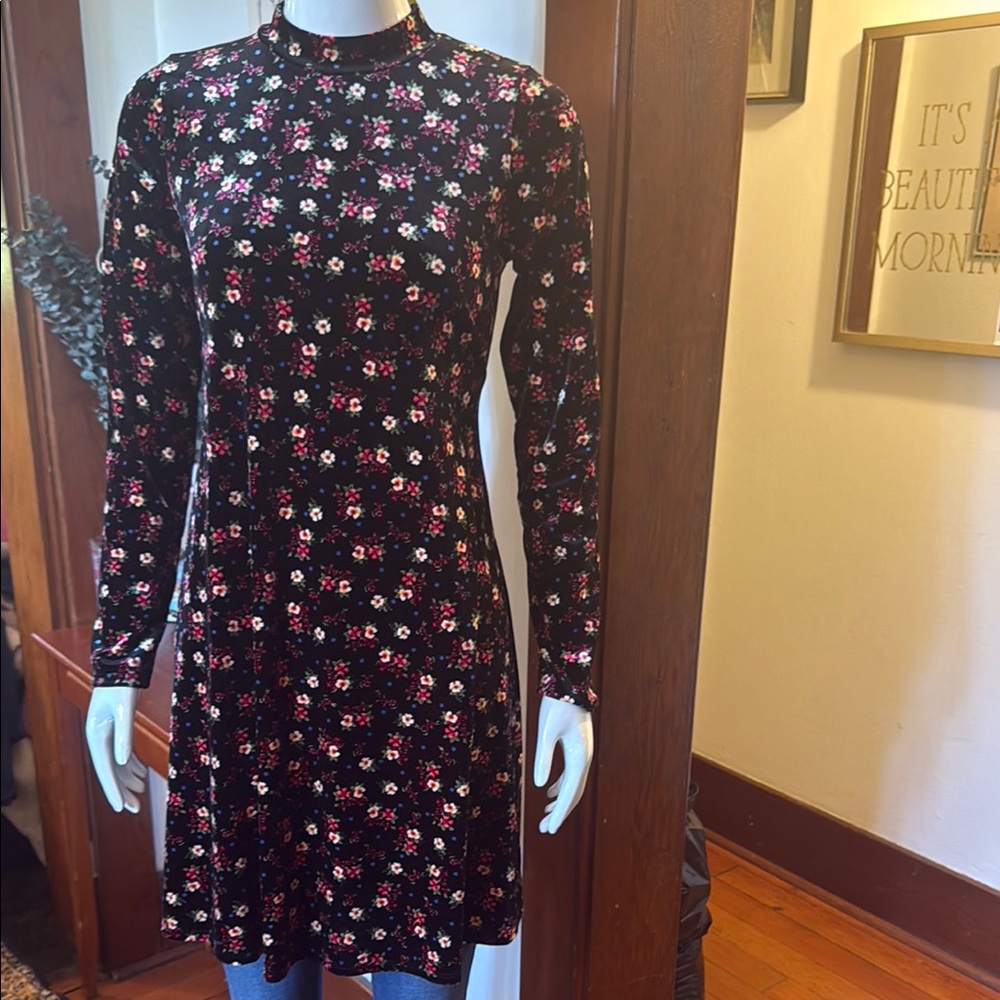 NWT Papillon size XS velvet Floral Long Sleeve Dress